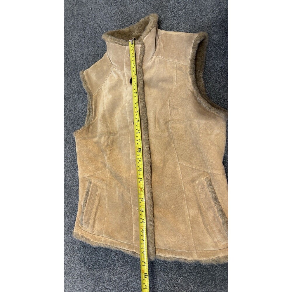 Eddie Bauer Seattle Suede Washable Leather Vest Size S - Tan Button Up Faux Fur - Picture 9 of 10
